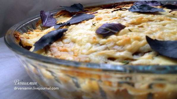 блинная лазанья с лисичками и творожным кремом