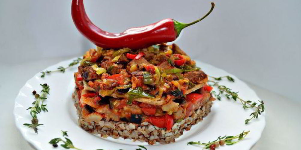 Рецепт мильфея с мясом, гречкой и овощами