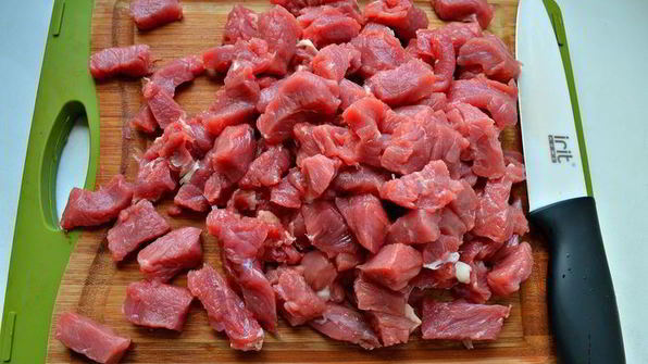 мильфей с мясом, гречкой и овощами