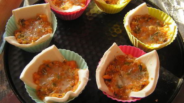 корзиночки с морковным суфле, вешенками и тыквенными семечками