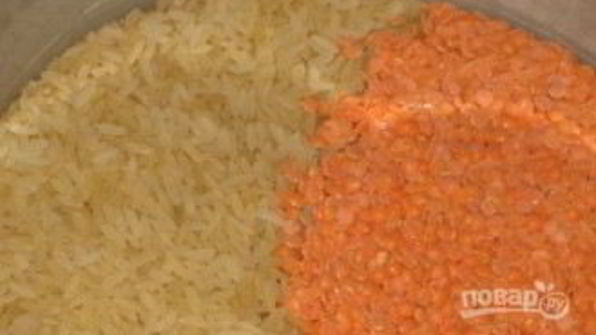 чечевица с рисом, грибами и морковью