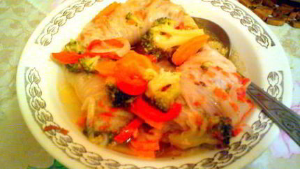 Голубцы из пекинской капусты на овощной подушке