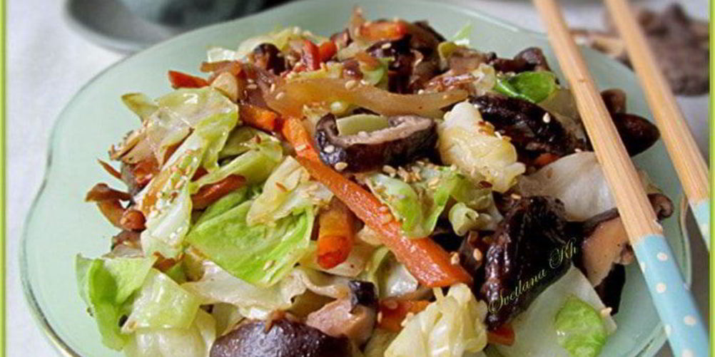 Рецепт грибов шиитаке с молодой капустой