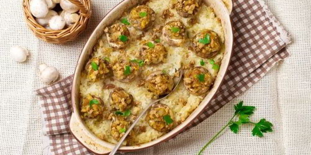 Рецепт шампиньонов, фаршированных хрустящими бородинскими отрубями