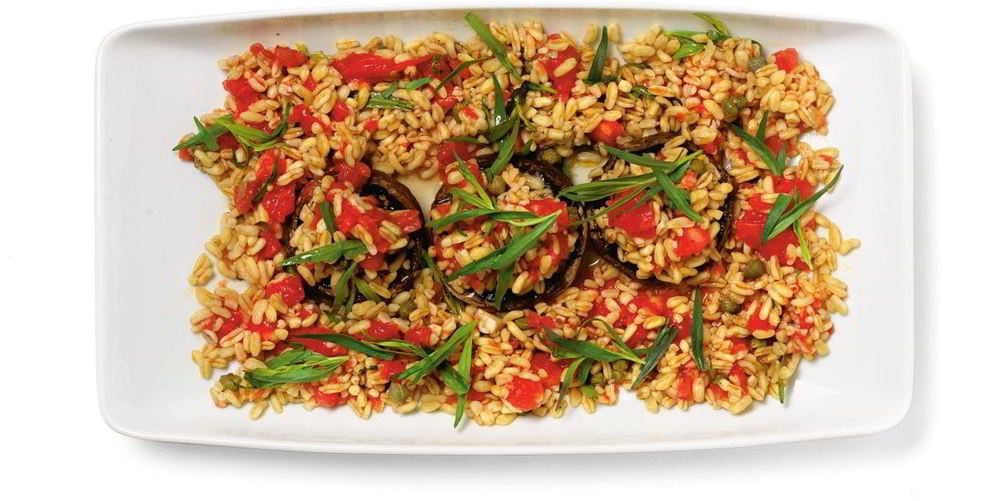 Рецепт шампиньонов с камутом, помидорами и эстрагоном