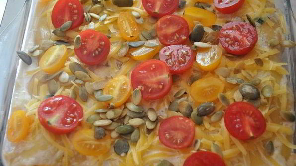 лазанья с кабачками и помидорами с сыром джюгас