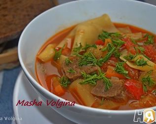 Лазанья-суп с говядиной и овощами