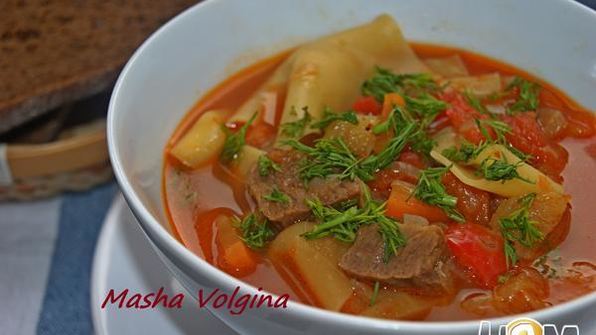 лазанья-суп с говядиной и овощами