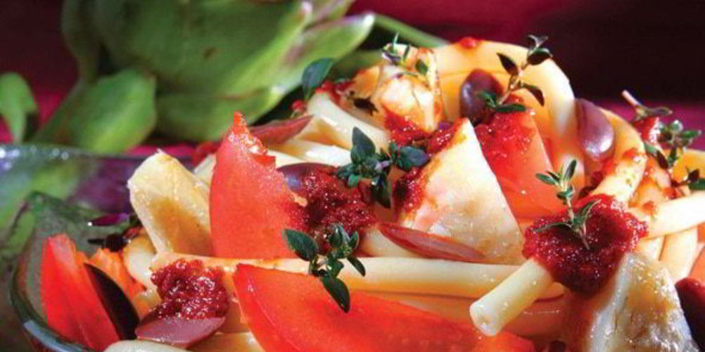 Рецепт макарон с артишоками, оливками и запеченными томатами