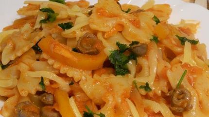 Паста с куриными сердечками