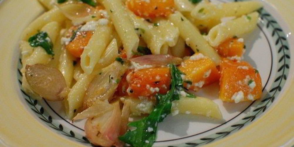 Рецепт пасты с тыквой, руколой и творожным соусом