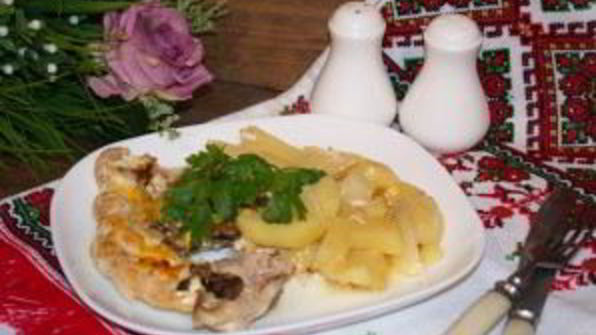 мясо по-французски в духовке с картошкой