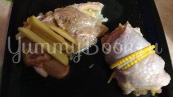 курица в имбирно-апельсиновом маринаде, фаршированная айвой