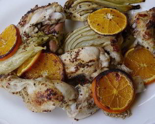 Запеченный цыпленок с апельсинами