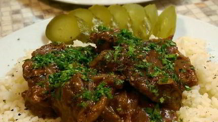 Куриная печень в красном вине