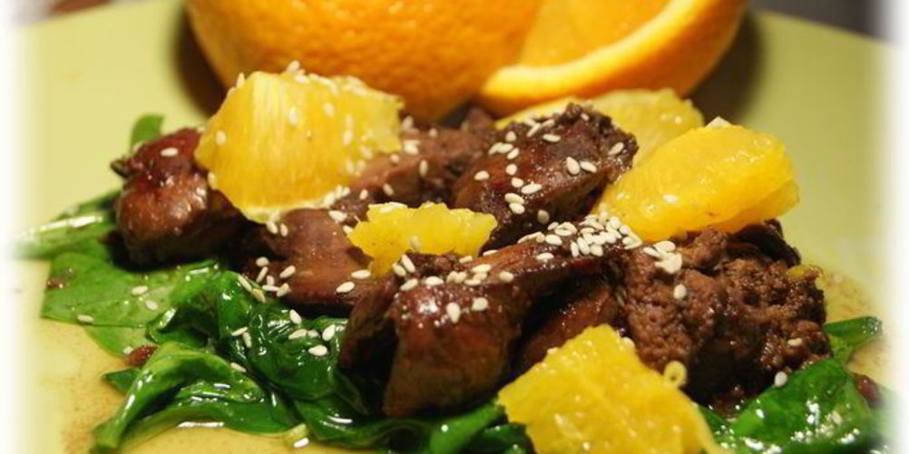 Рецепт куриной печени в медовом соусе со шпинатом