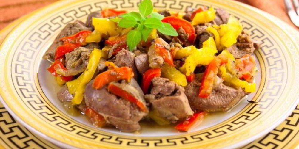 Рецепт куриной печени, жаренной с луком и болгарским перцем