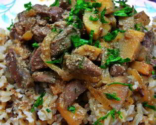 Печень барашка с айвой