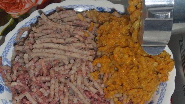 пельмени с гусем, гречкой и овощами