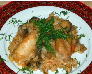 Плов с грибами и курицей