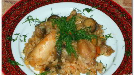 Плов с грибами и курицей