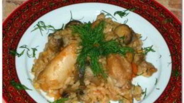 плов с грибами и курицей