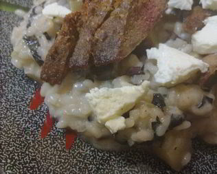 Овощное ризотто и печень