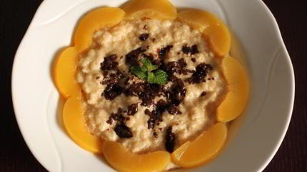 Ванильное ризотто с персиками и шоколадом