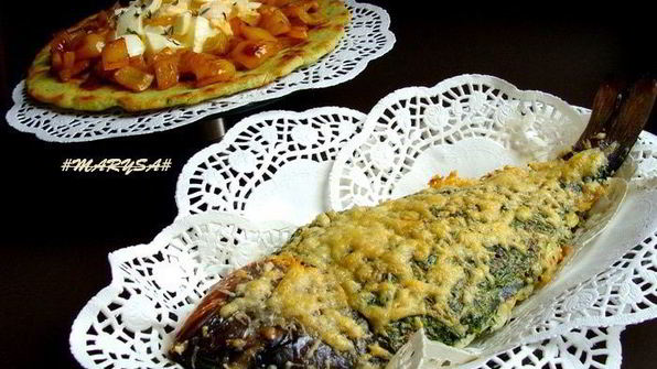 дорада под пармезаном со сливочно-шпинатной начинкой