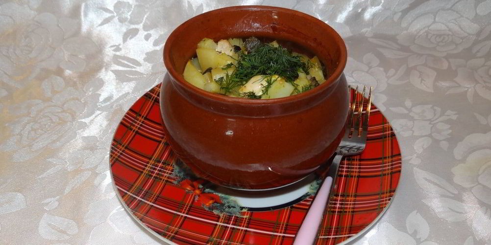 Рецепт жаркого из курицы, картошки и грибов
