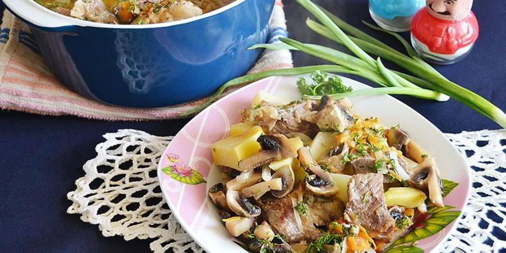 Рецепт жаркого в утятнице с грибами и свининой