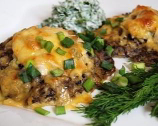 Открытые куриные зразы с грибами в духовке