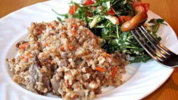 гречка с тушенкой и грибами