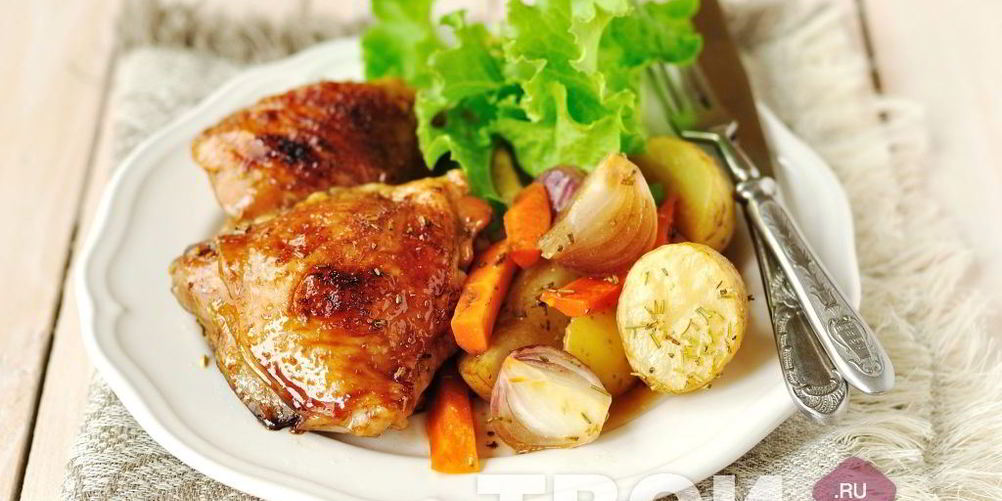 Рецепт курицы в кофейной глазури, запеченная с овощами