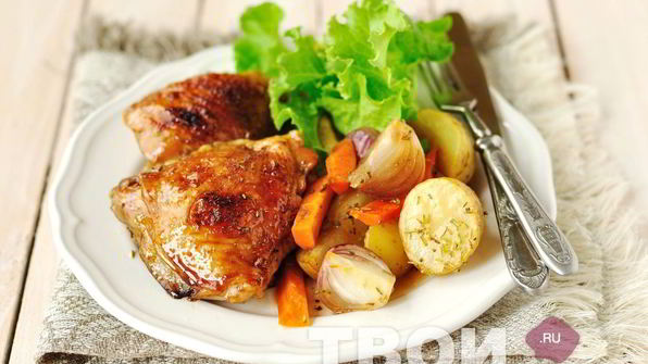 курица в кофейной глазури, запеченная с овощами