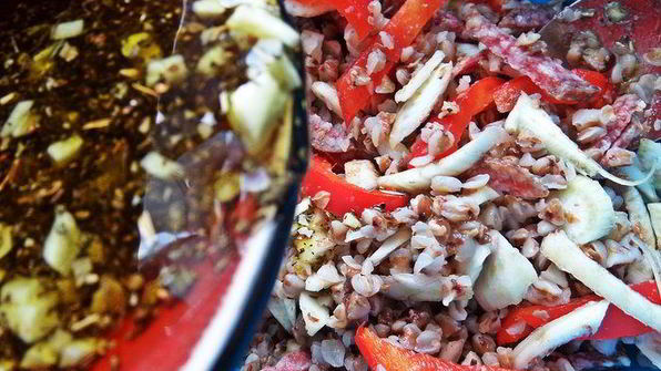 гречневый салат с овощами и салями