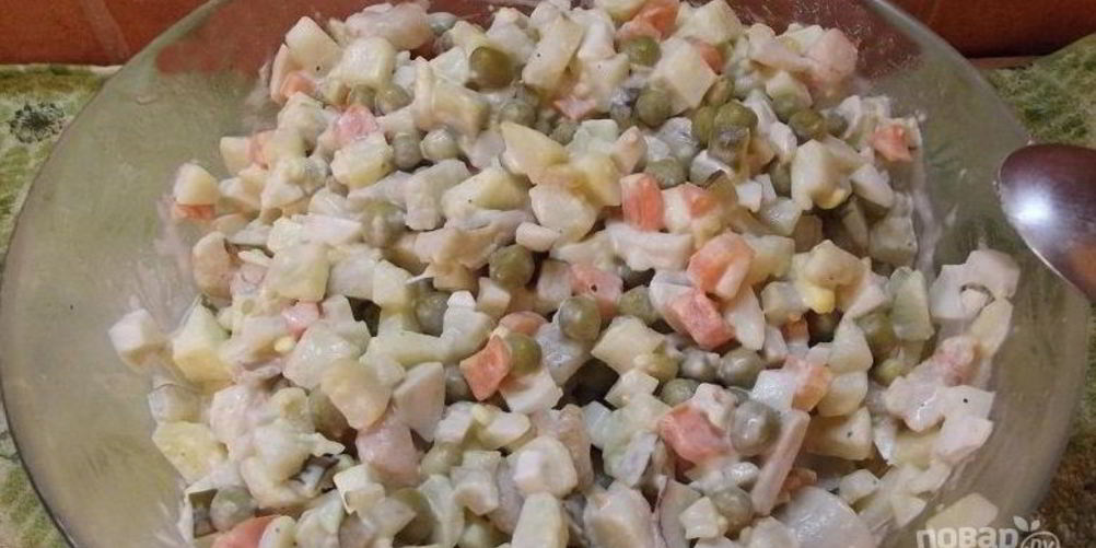 Рецепт салата оливье с кальмарами