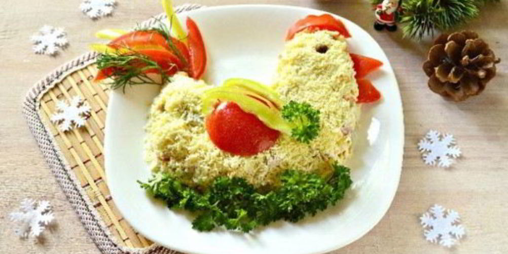 Рецепт салата в виде петуха оливье