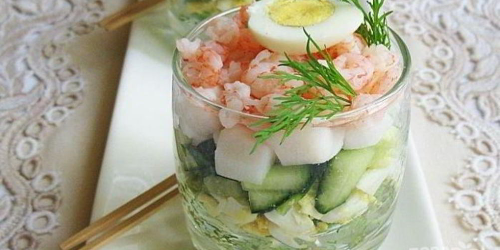 Рецепт салата из креветок и кальмаров