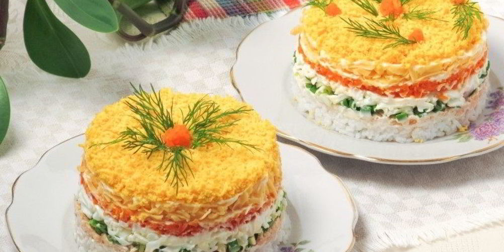 Рецепт салата мимоза с рисом и сыром