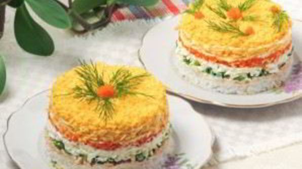 салат мимоза с рисом и сыром