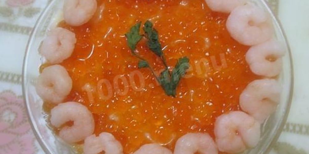 Рецепт салата креветки под шубой с красной икрой