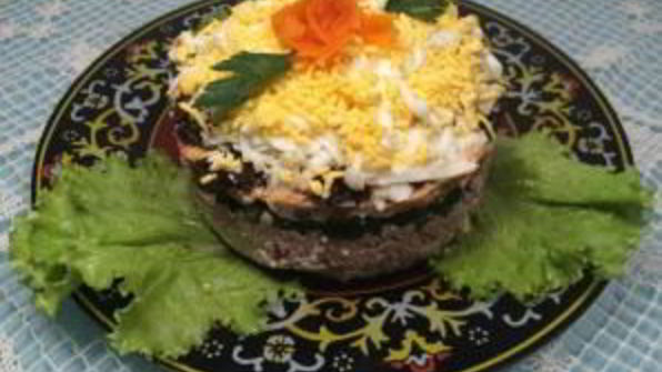 салат печень под шубой