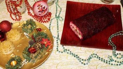 Селедка под шубой, свернутая рулетом