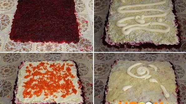 селедка под шубой, свернутая рулетом