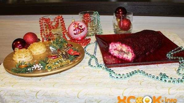 селедка под шубой, свернутая рулетом