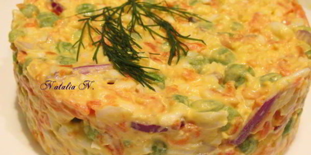 Рецепт салата с горошком, морковью и яйцами