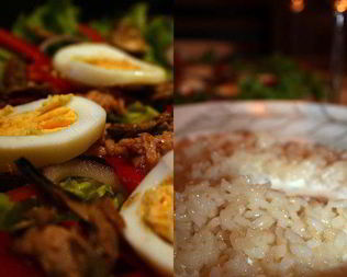 Салат с тунцом и ризотто по-милански