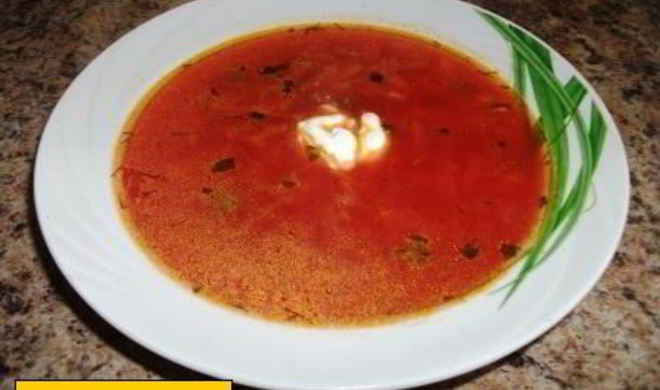 Говяжий борщ со свеклой и свежей капустой