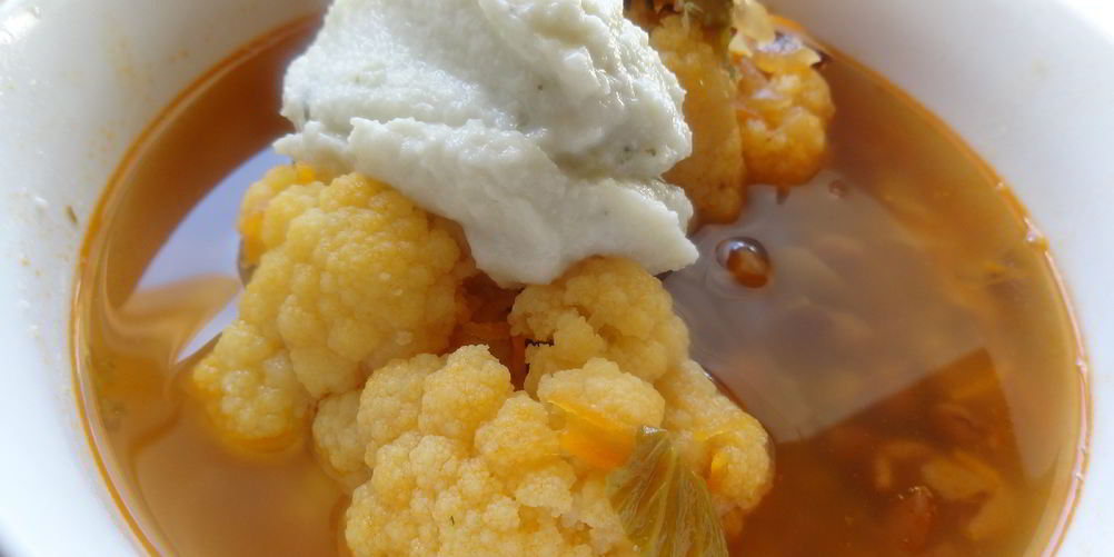 Рецепт фасолева-грибного суп с кремом из цветной капусты и рокфора